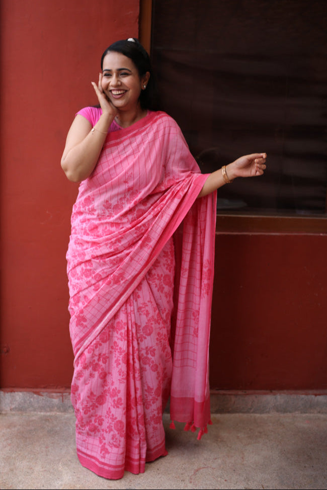 Postcards from Past Printed Mulmul Cotton Saree