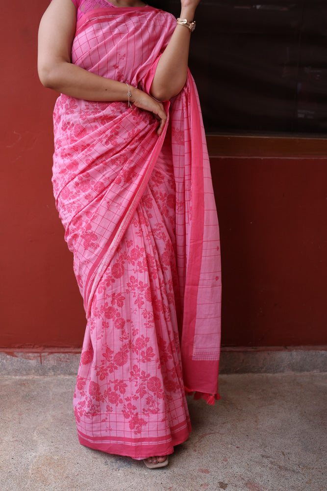 Postcards from Past Printed Mulmul Cotton Saree