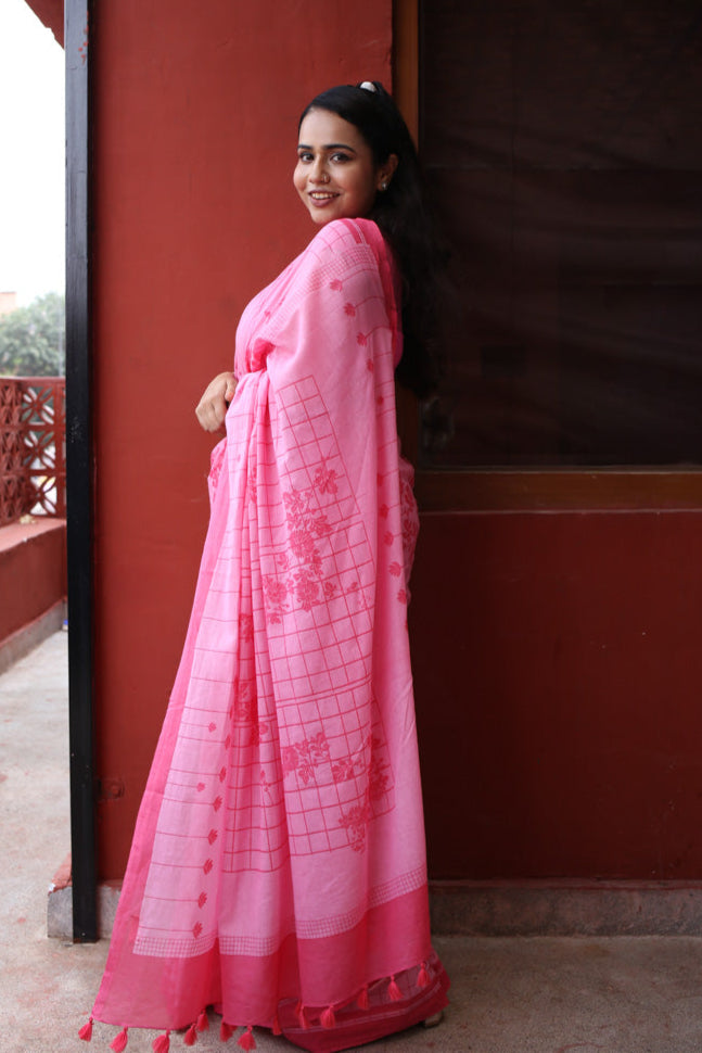 Postcards from Past Printed Mulmul Cotton Saree