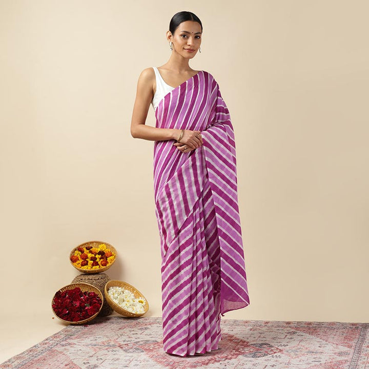 Purple Twist Leheriya Tie-dye Mulmul Cotton saree