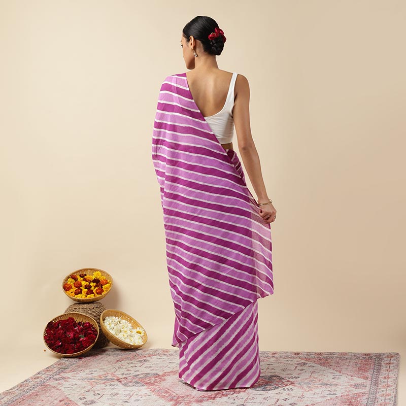 Purple Twist Leheriya Tie-dye Mulmul Cotton saree