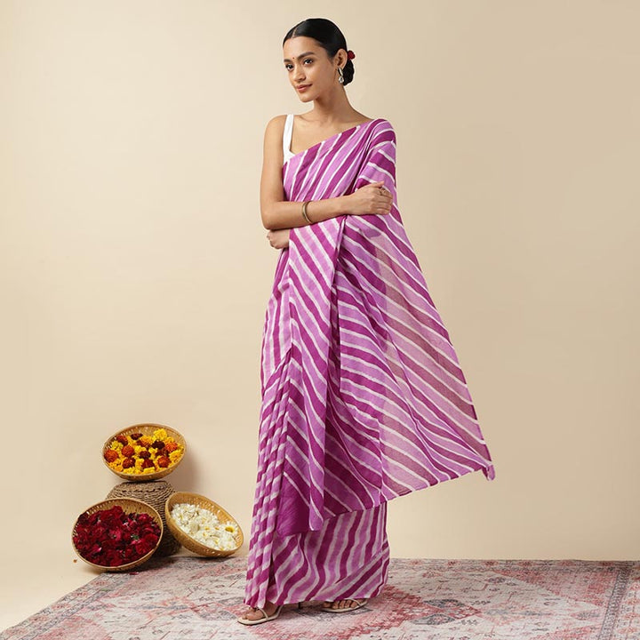 Purple Twist Leheriya Tie-dye Mulmul Cotton saree