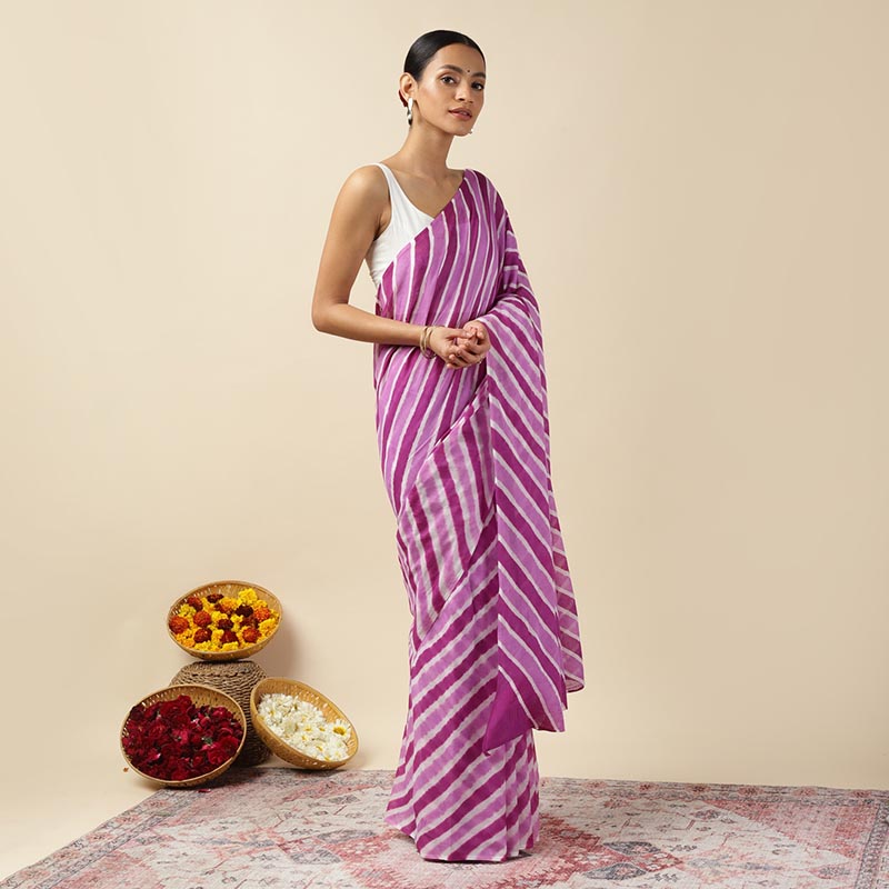 Purple Twist Leheriya Tie-dye Mulmul Cotton saree