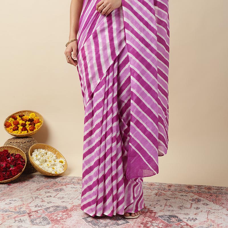 Purple Twist Leheriya Tie-dye Mulmul Cotton saree