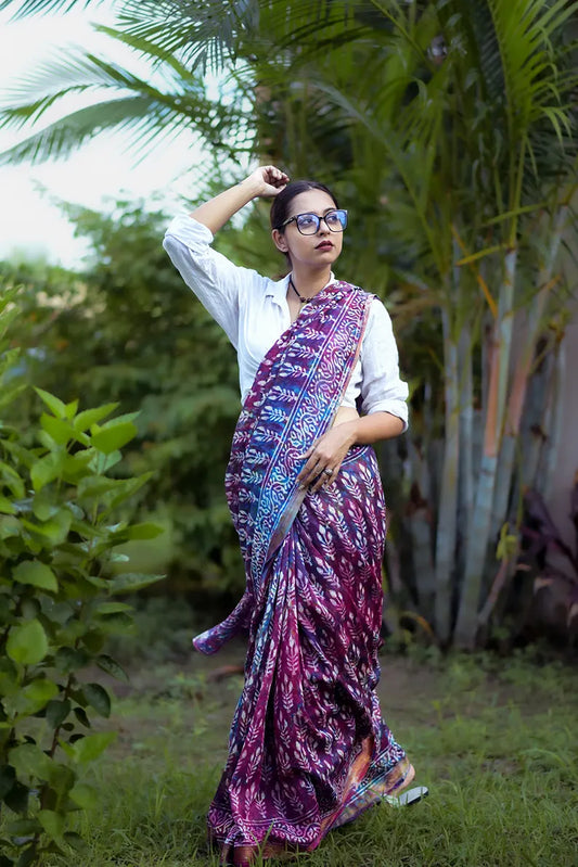 Rangeen- Hand Block Print Maheshwari Silk Saree
