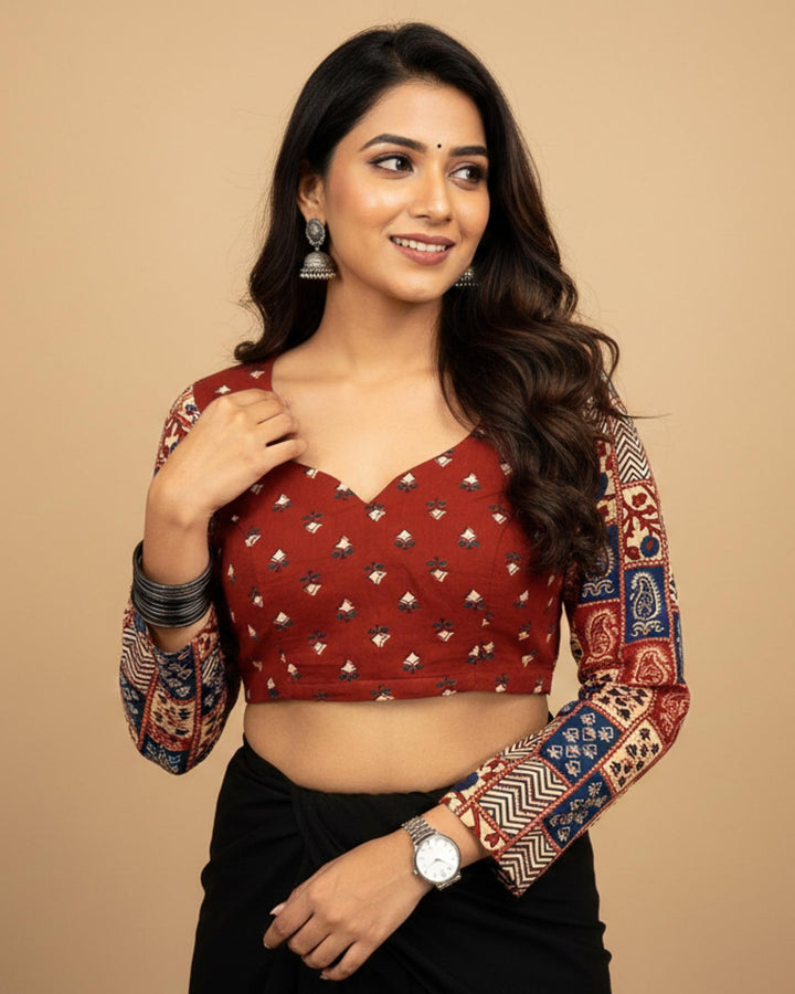 Red Beauty Cotton Full Sleeve Blouse