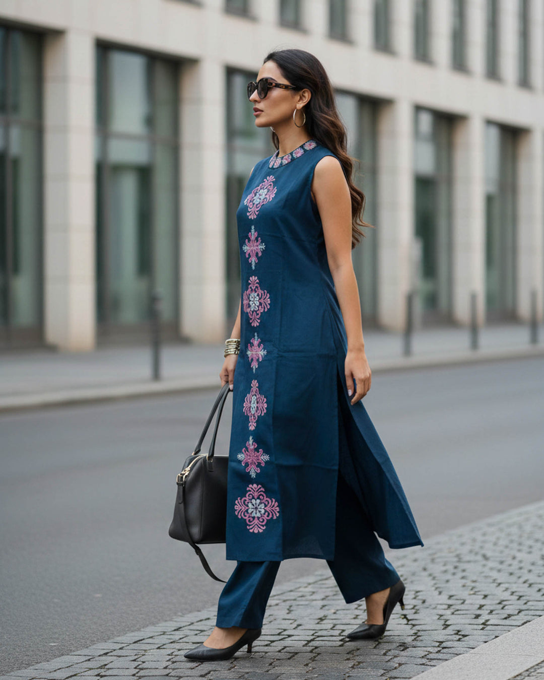 Riya Cotton Pant and Kurta Set with Floral Embroidery