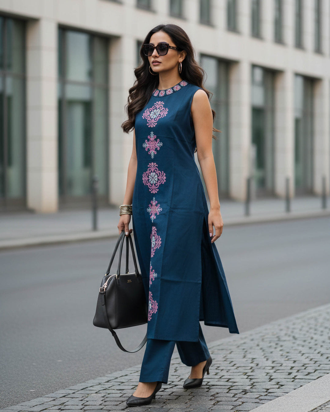 Riya Cotton Pant and Kurta Set with Floral Embroidery