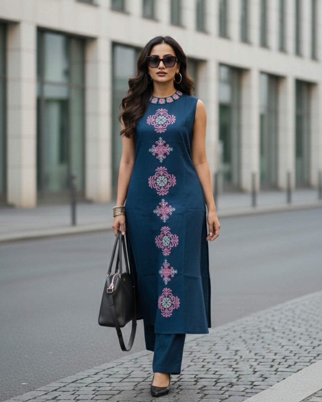 Riya Cotton Pant and Kurta Set with Floral Embroidery