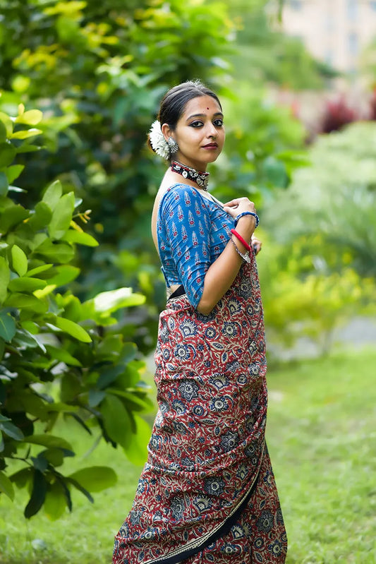 Rosy Affair- Hand Block Print Mulmul Cotton Saree