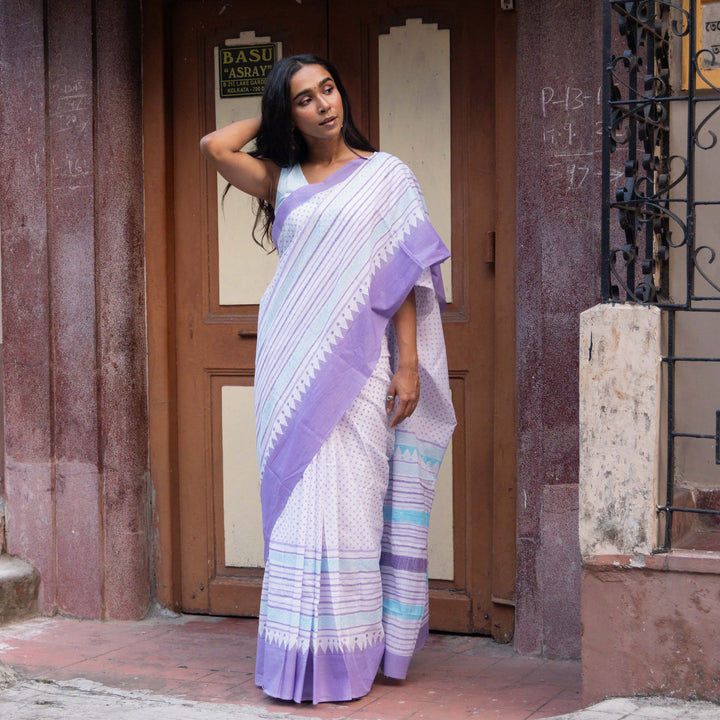 Rush Hour - Mul Cotton Hand Block Printed Saree