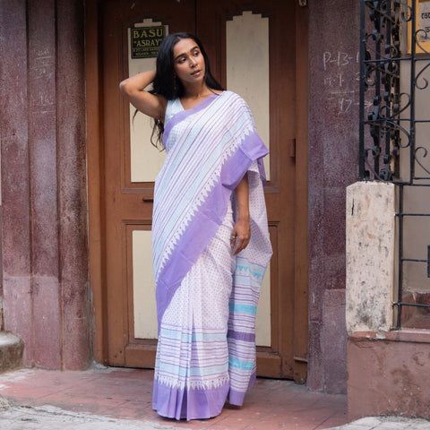 Rush Hour - Mul Cotton Hand Block Printed Saree