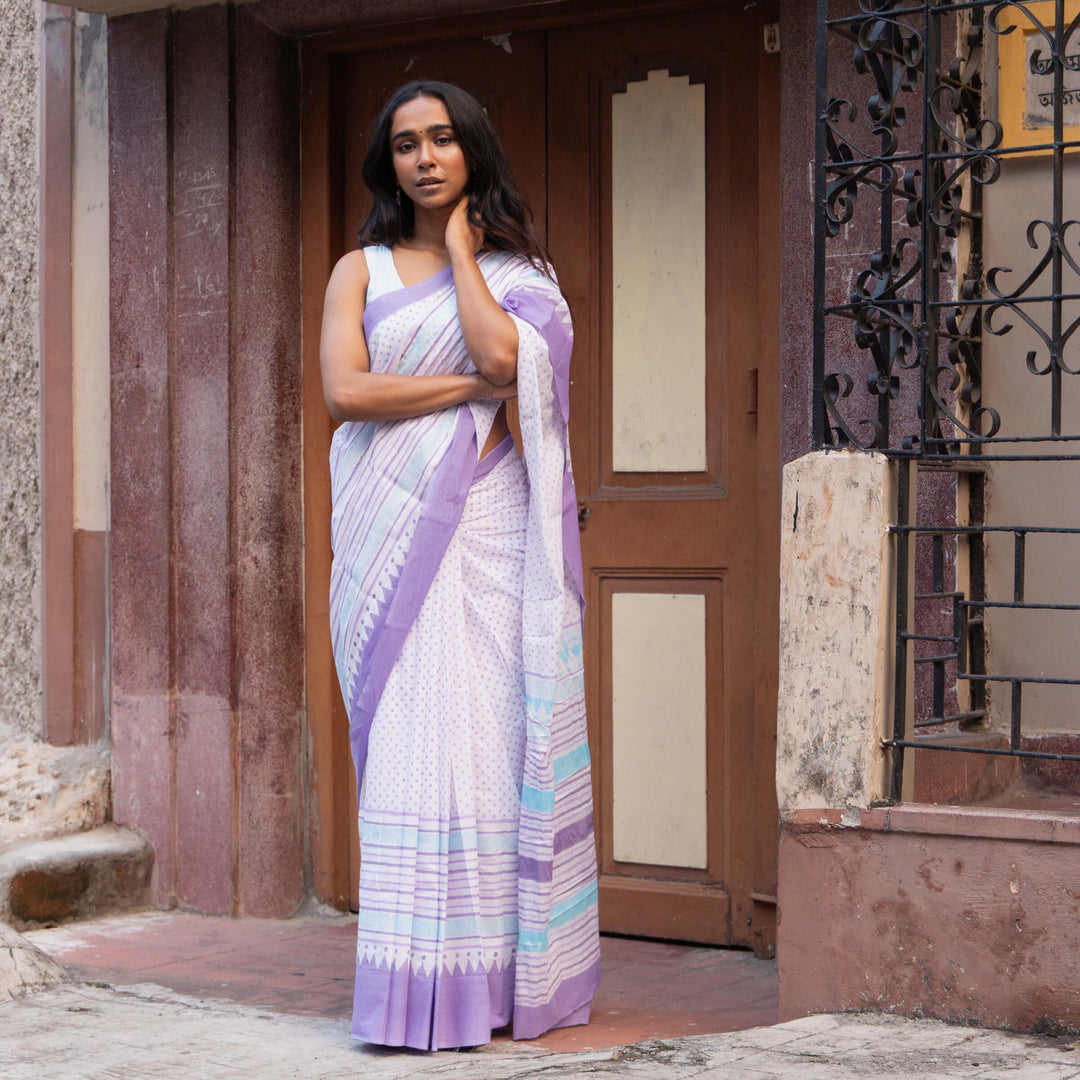 Rush Hour - Mul Cotton Hand Block Printed Saree