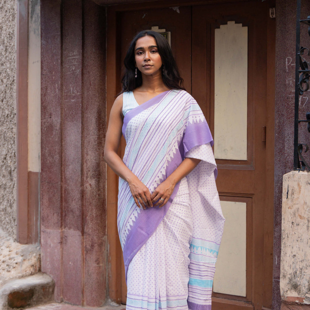 Rush Hour - Mul Cotton Hand Block Printed Saree