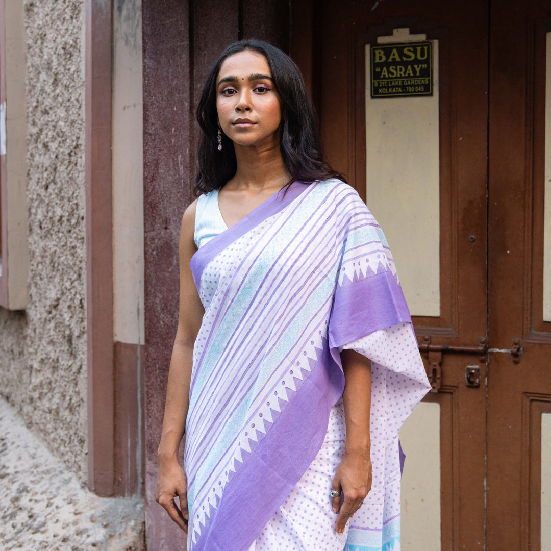 Rush Hour - Mul Cotton Hand Block Printed Saree