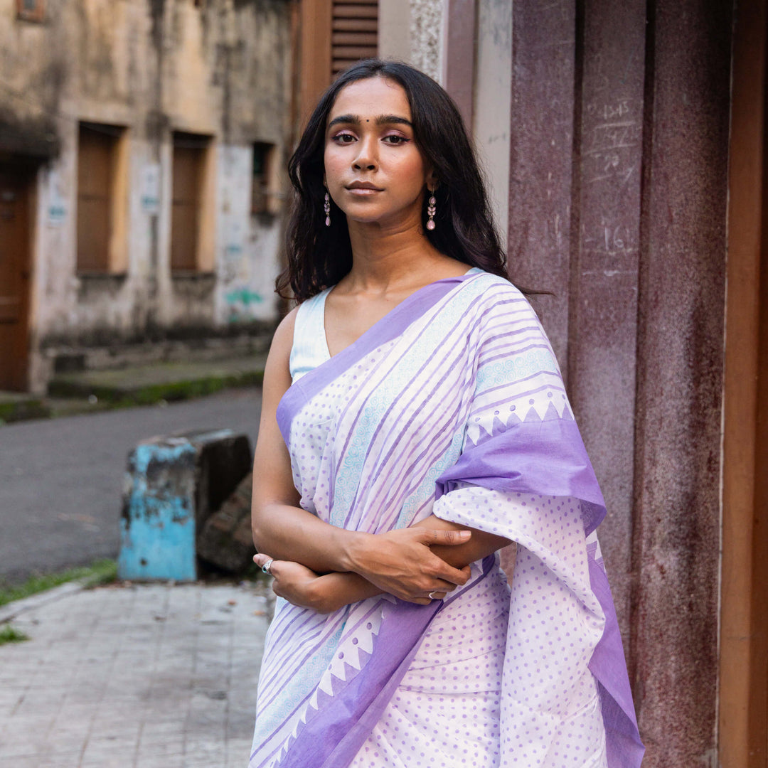 Rush Hour - Mul Cotton Hand Block Printed Saree