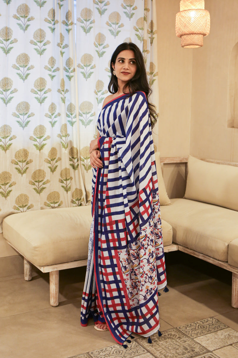Rustle & Reverie Hand Block Print Mulmul Cotton Saree
