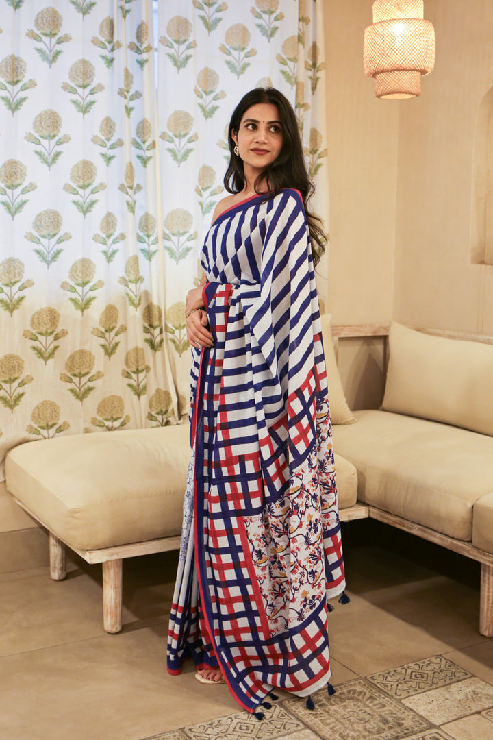 Rustle & Reverie Hand Block Print Mulmul Cotton Saree