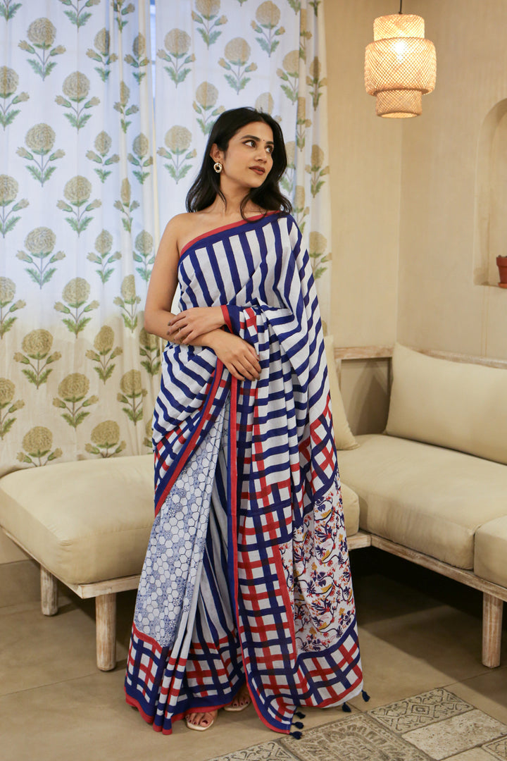 Rustle & Reverie Hand Block Print Mulmul Cotton Saree