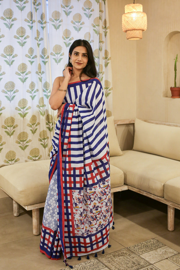 Rustle & Reverie Hand Block Print Mulmul Cotton Saree