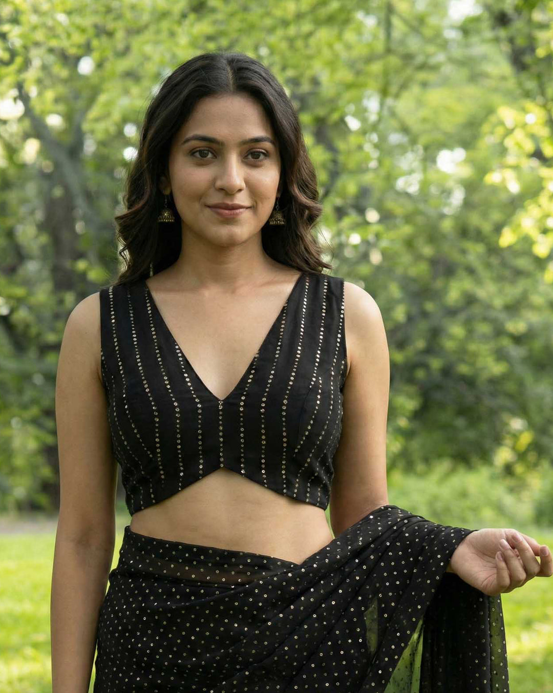 Black Sequins Sleeveless Princess-Cut Blouse