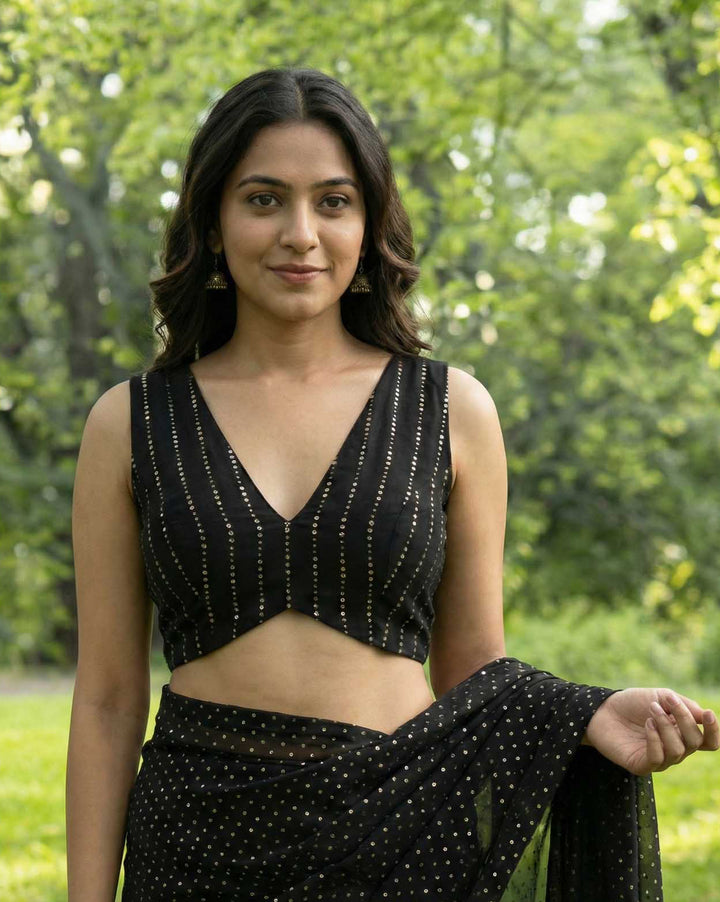 Black Sequins Sleeveless Princess-Cut Blouse