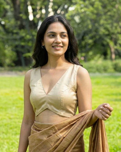 Basic Gold Tissue Sleeveless Princess-Cut Blouse