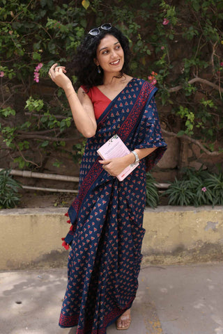 Fly me to Summer Hand Block Print Mulmul Cotton Saree