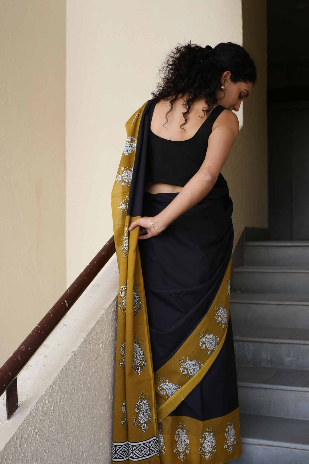 Half Sun Hand Block Print Mulmul Cotton Saree