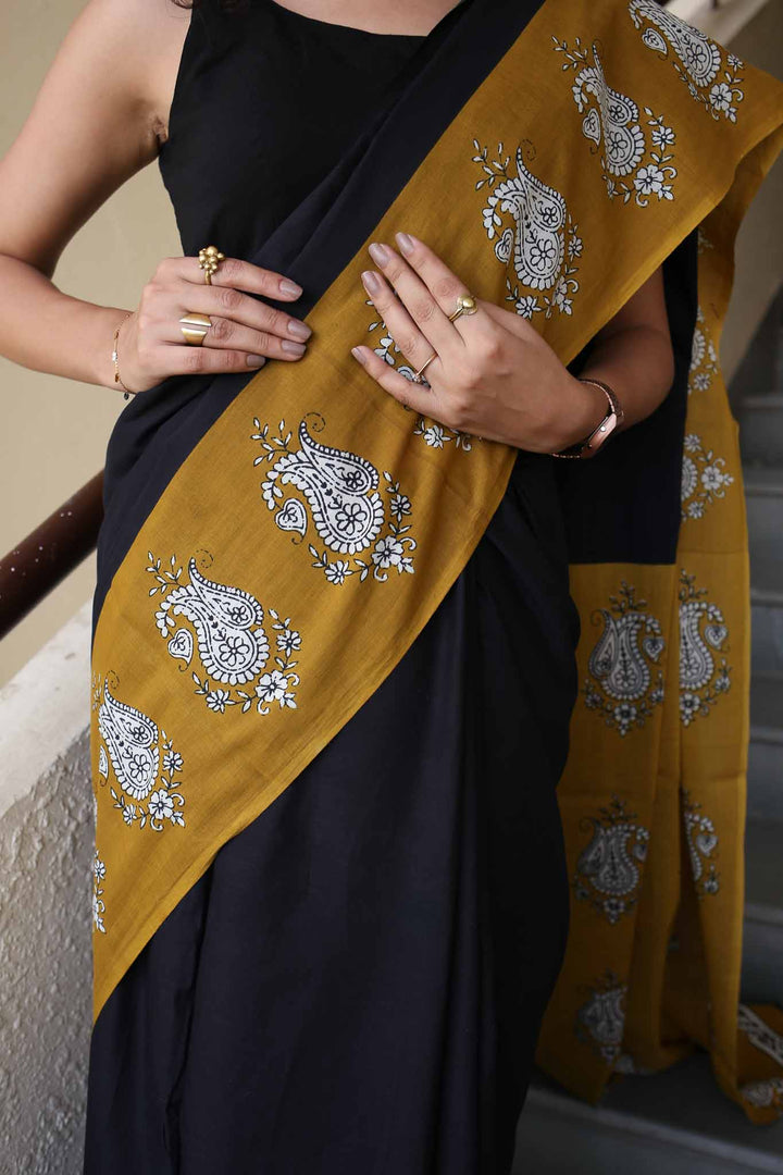 Half Sun Hand Block Print Mulmul Cotton Saree