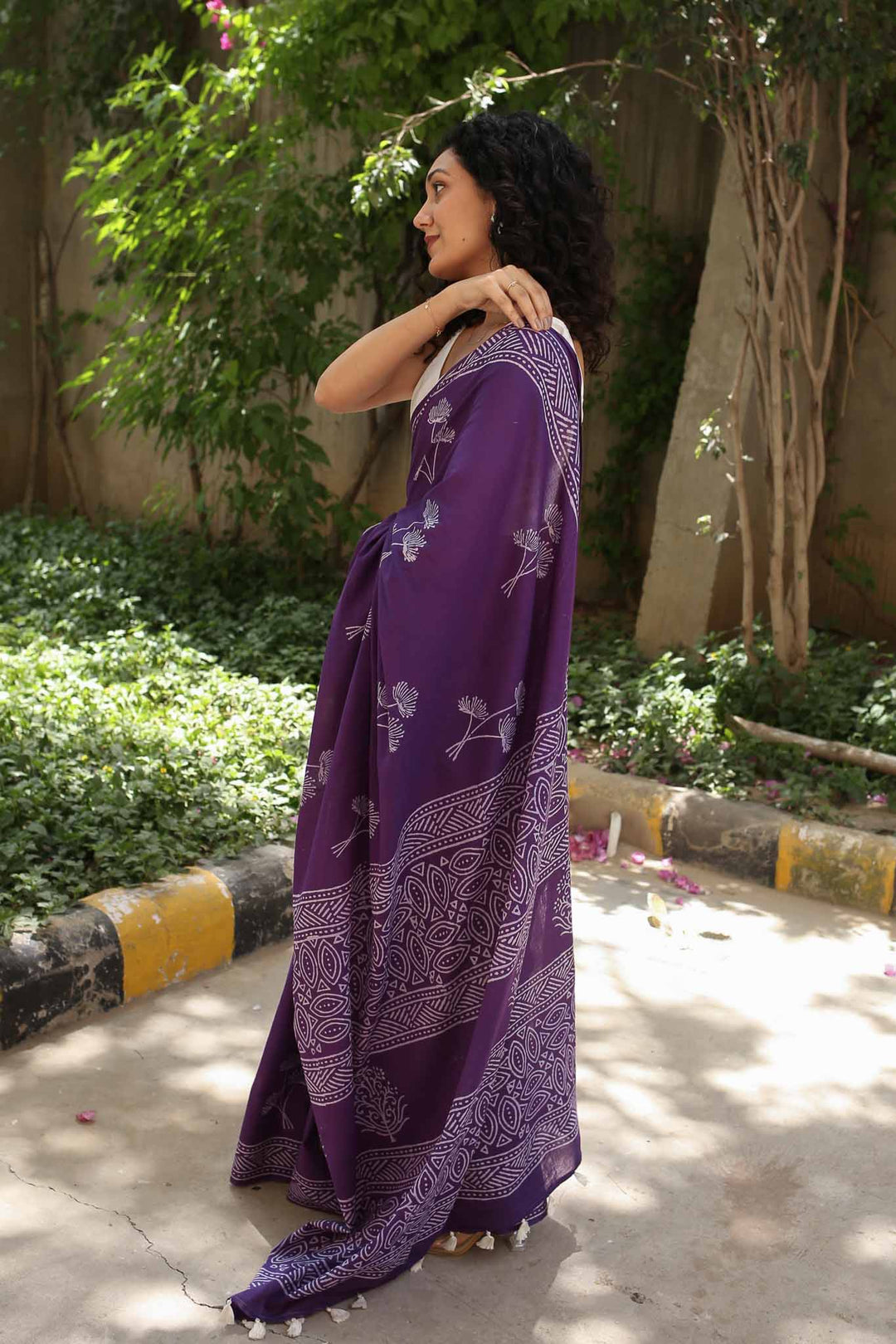Feels like Purple Hand Block Print Mulmul Cotton Saree