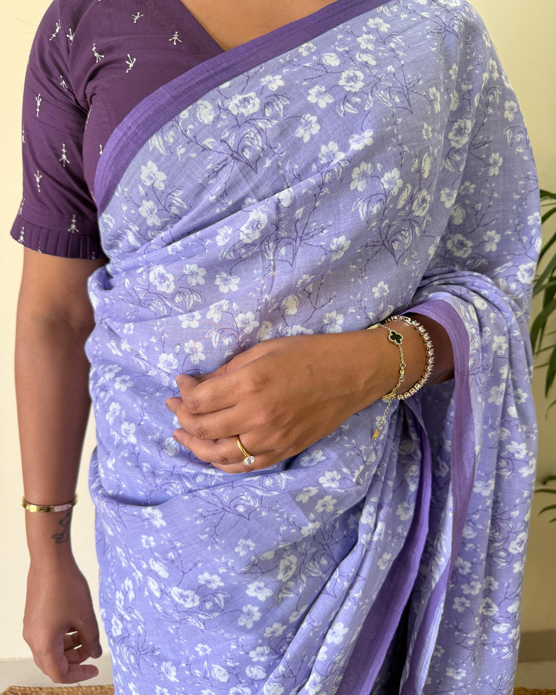 Lilac Skies Hand Block Print Mulmul Cotton Saree