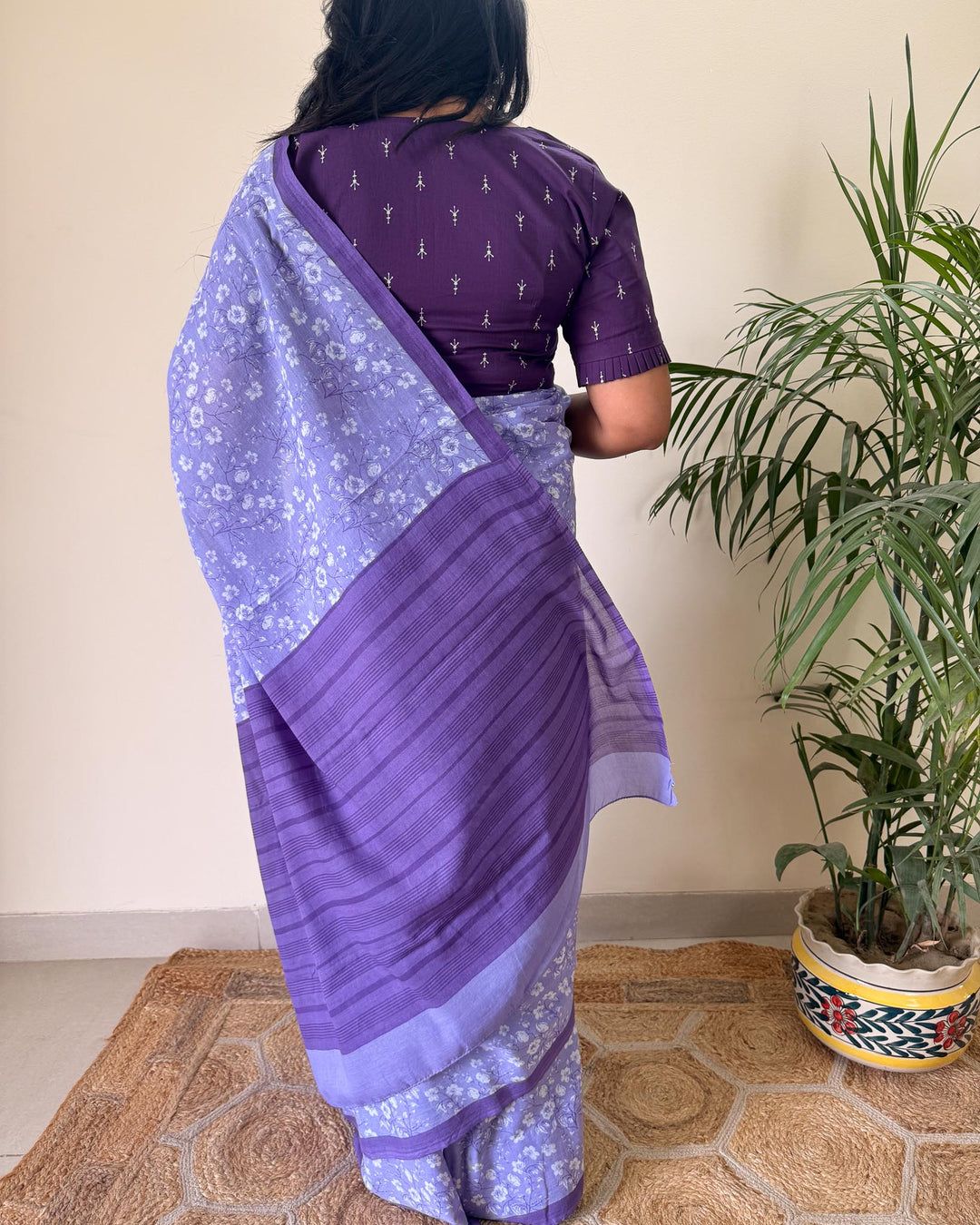 Lilac Skies Hand Block Print Mulmul Cotton Saree