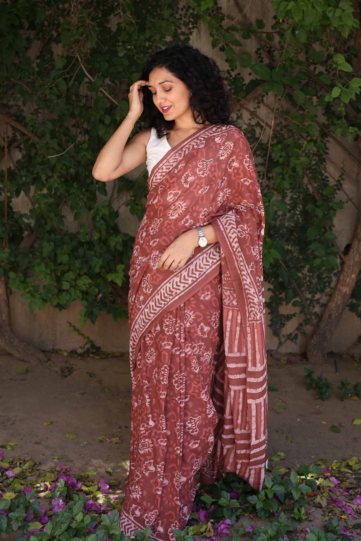 Feels Like Home Hand Block Print Mulmul Cotton Saree