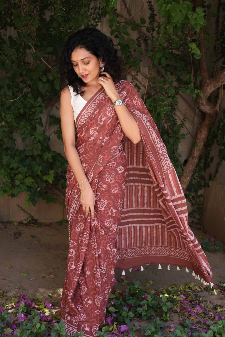 Feels Like Home Hand Block Print Mulmul Cotton Saree