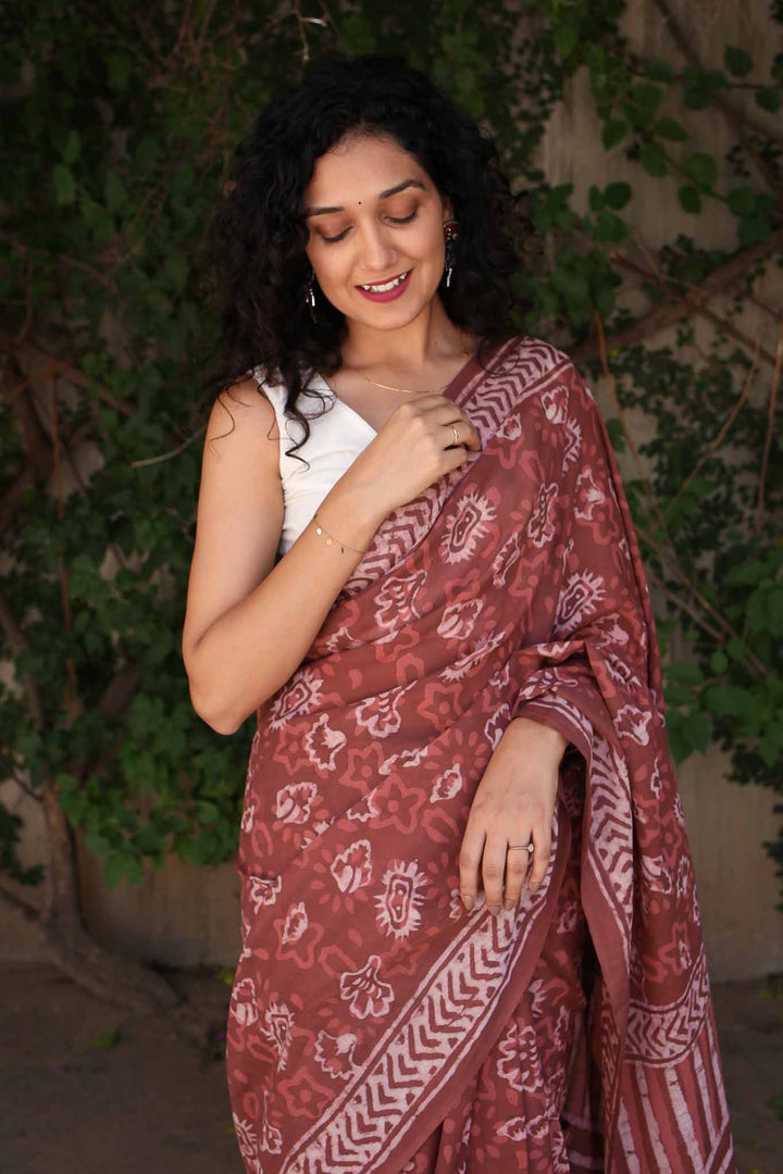 Feels Like Home Hand Block Print Mulmul Cotton Saree