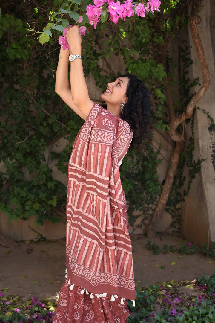 Feels Like Home Hand Block Print Mulmul Cotton Saree