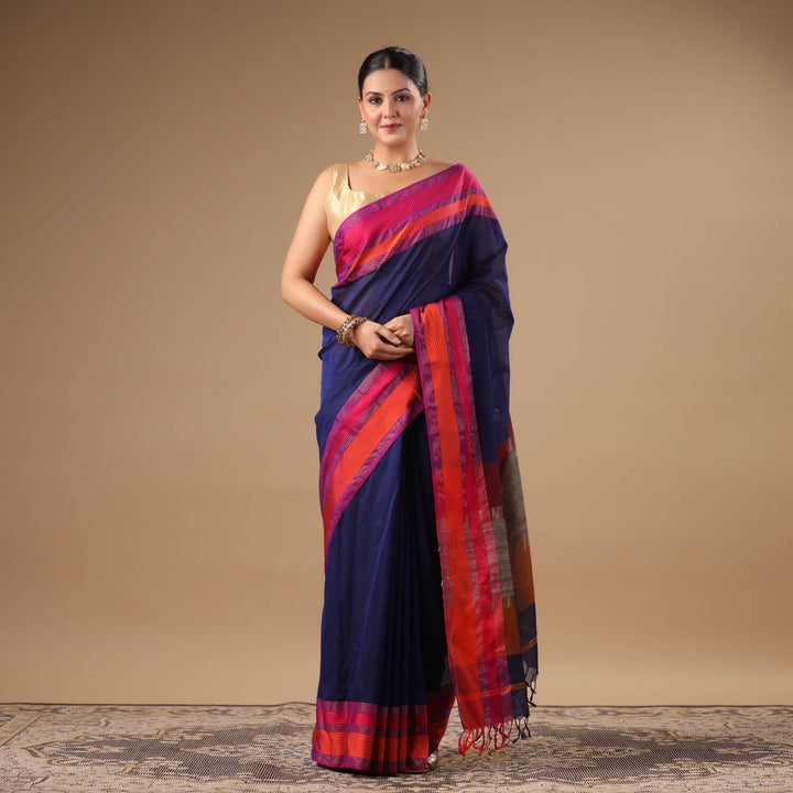 Nayanika - Blue Pure Silk Cotton Maheshwari Saree