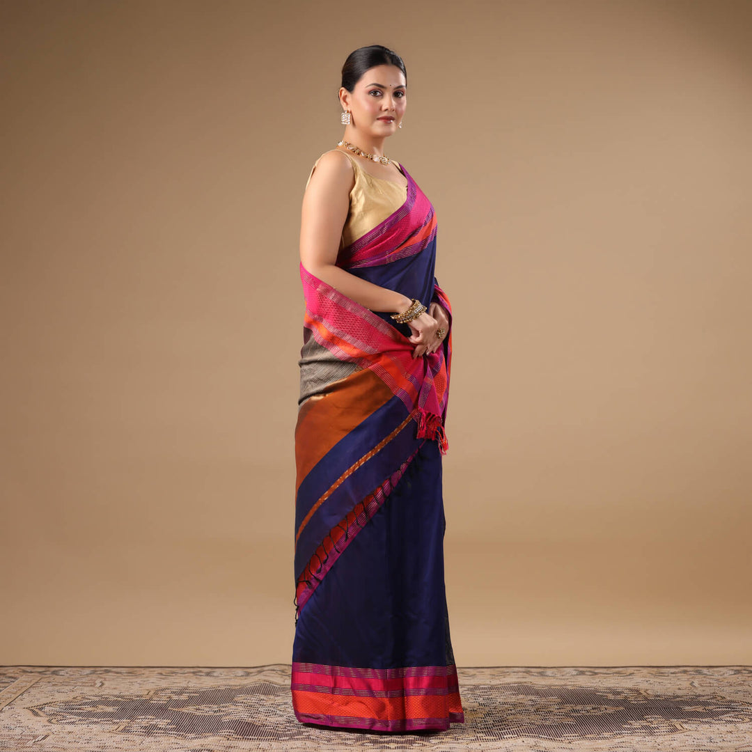 Nayanika - Blue Pure Silk Cotton Maheshwari Saree