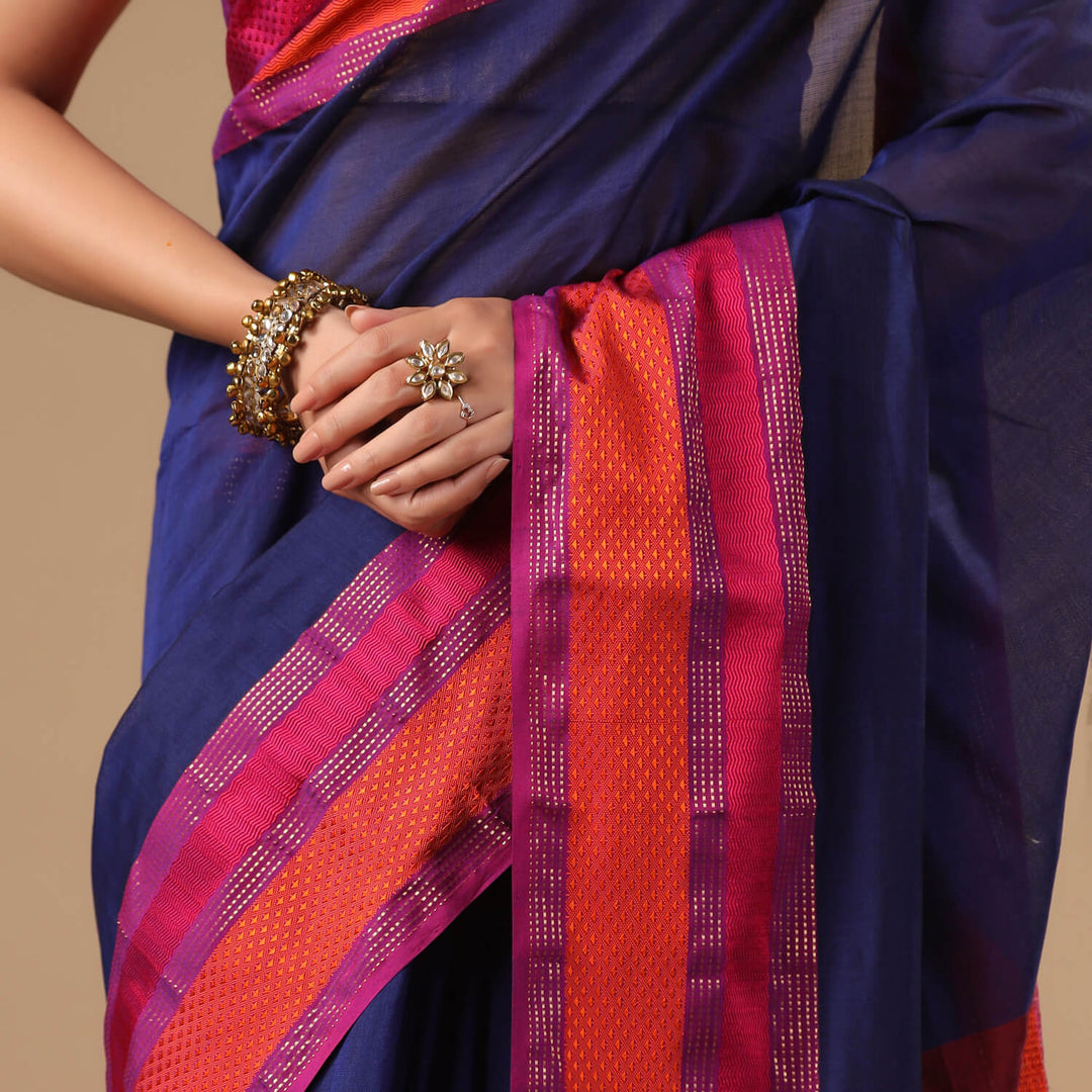 Nayanika - Blue Pure Silk Cotton Maheshwari Saree