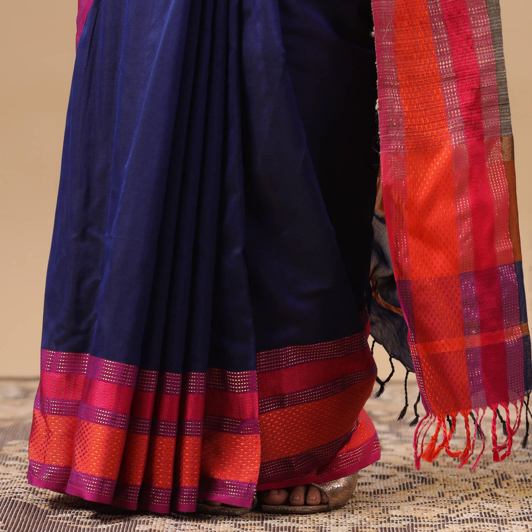 Nayanika - Blue Pure Silk Cotton Maheshwari Saree