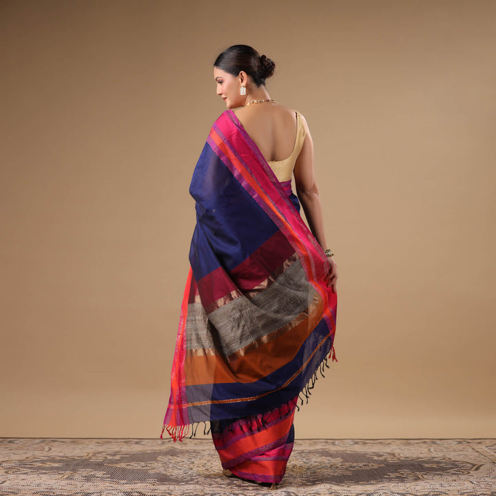 Nayanika - Blue Pure Silk Cotton Maheshwari Saree