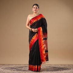 Chandrika - Black Pure Silk Cotton Maheshwari Saree