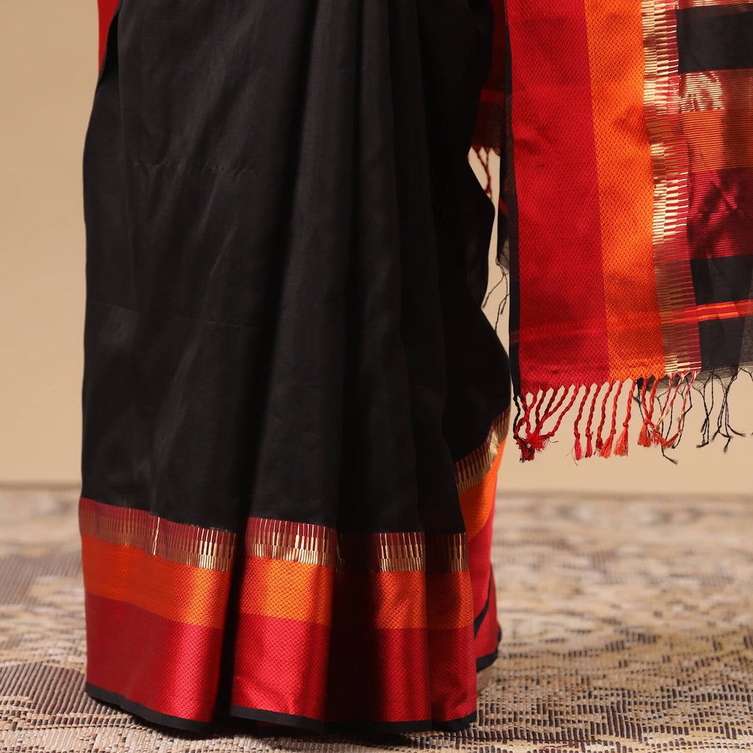 Chandrika - Black Pure Silk Cotton Maheshwari Saree