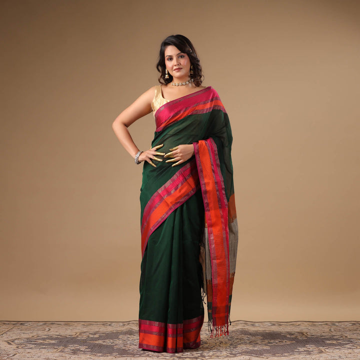 Janaki - Green Pure Silk Cotton Maheshwari Saree