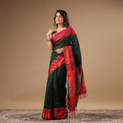 Janaki - Green Pure Silk Cotton Maheshwari Saree