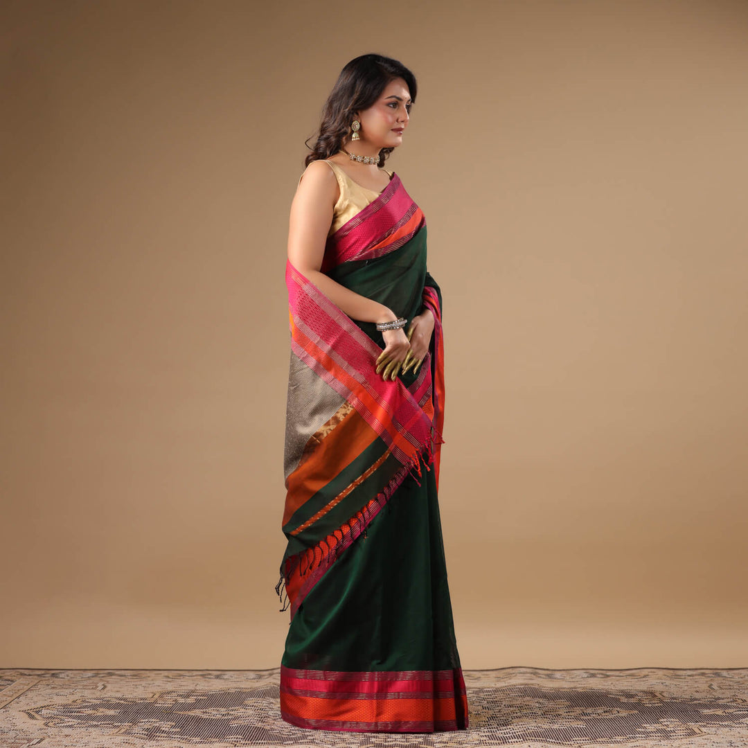 Janaki - Green Pure Silk Cotton Maheshwari Saree