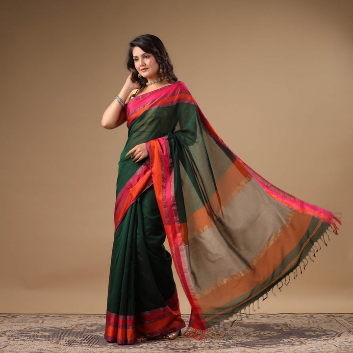 Janaki - Green Pure Silk Cotton Maheshwari Saree