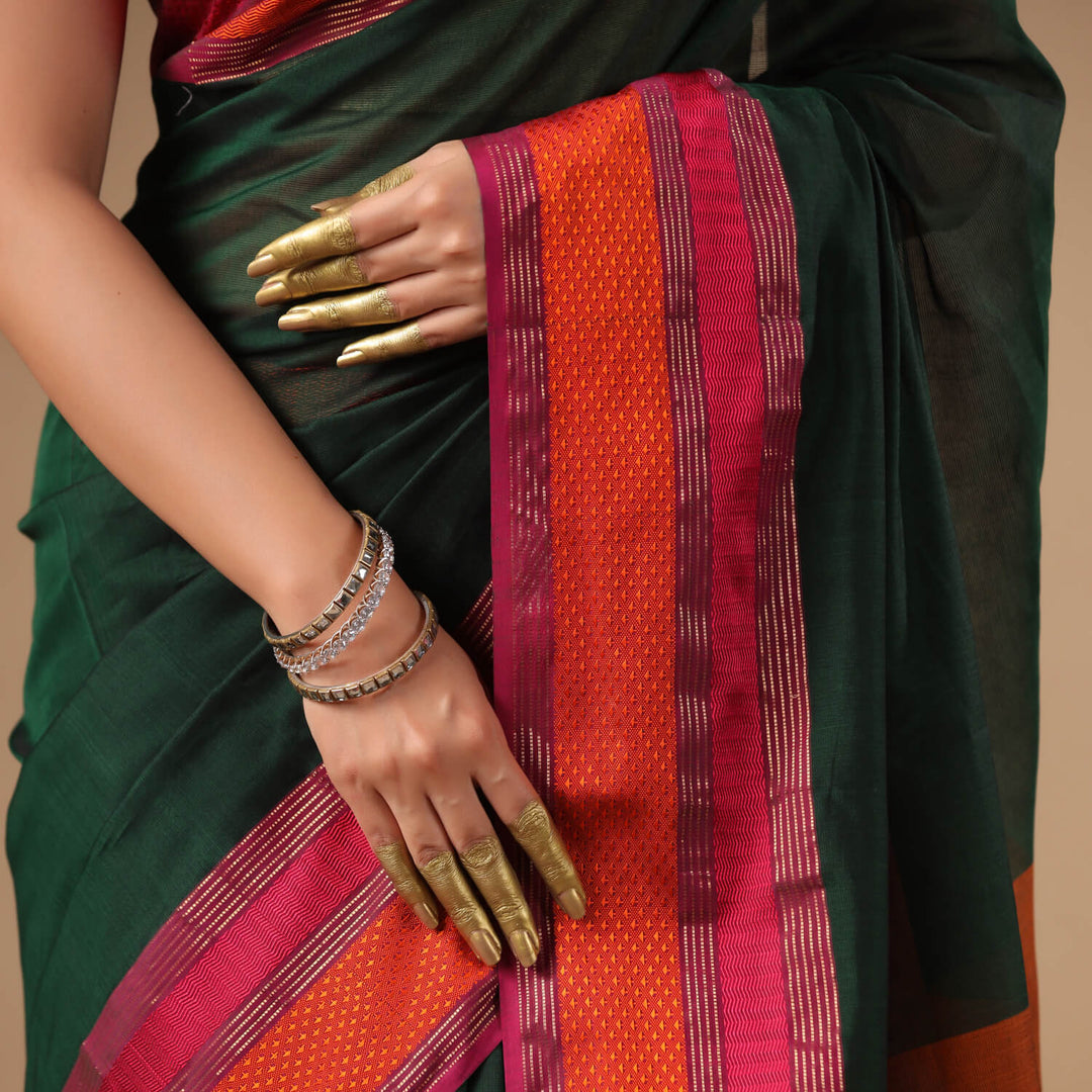 Janaki - Green Pure Silk Cotton Maheshwari Saree