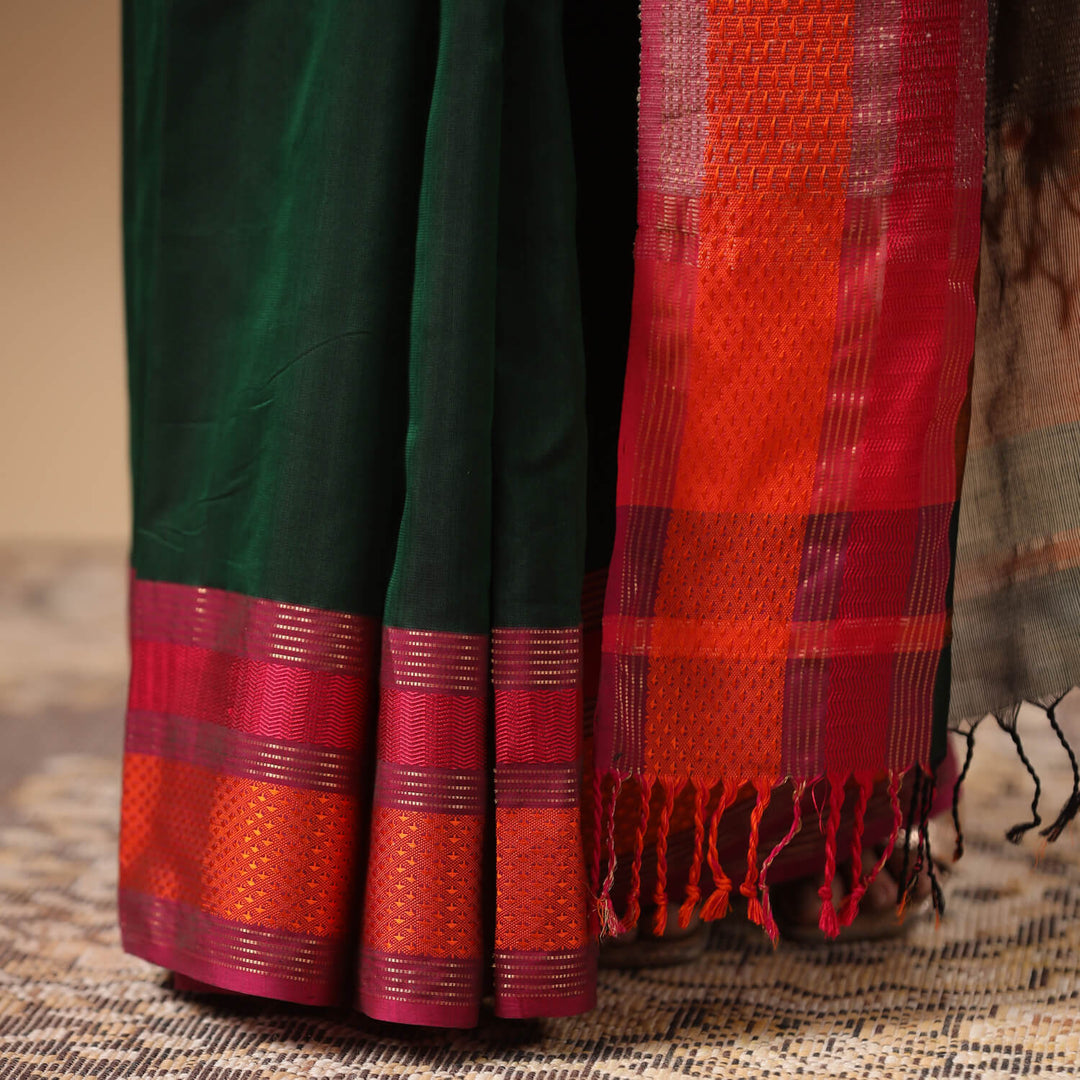 Janaki - Green Pure Silk Cotton Maheshwari Saree